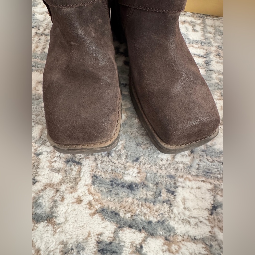 Michael Kors Crosby Suede Moto Boots Chocolate Brown 10M Like New w Box - Picture 6 of 7